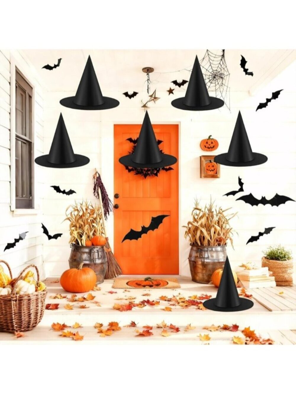 12pcs Halloween Witch Hats + 6 pcs 3D Bats Sticker Costume Accessories for Party